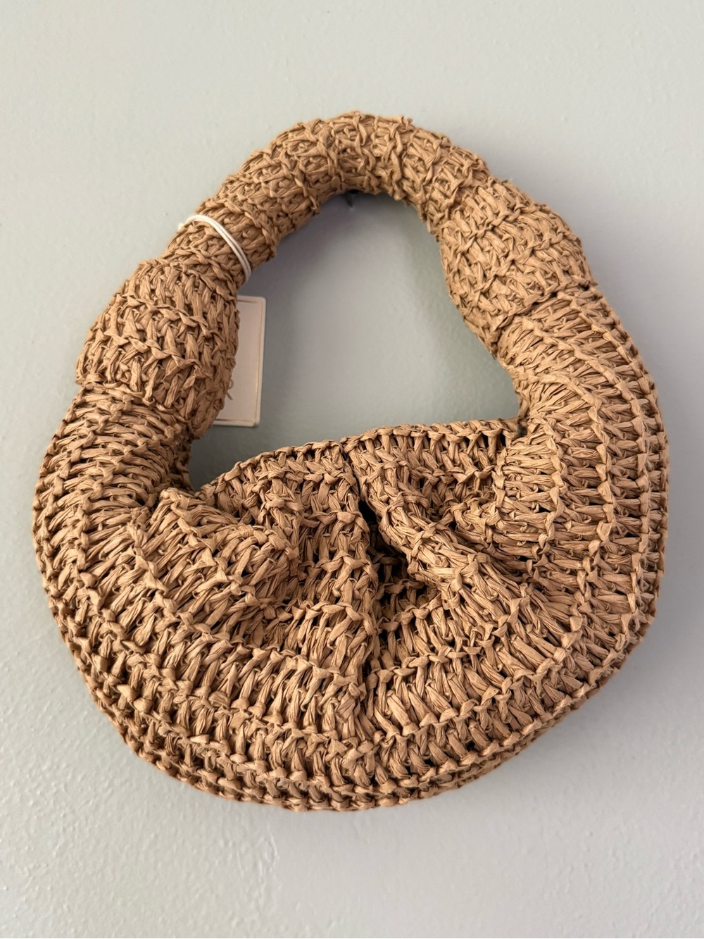 Handwoven Straw Hobo Bag in Tan - Picture 2 of 6